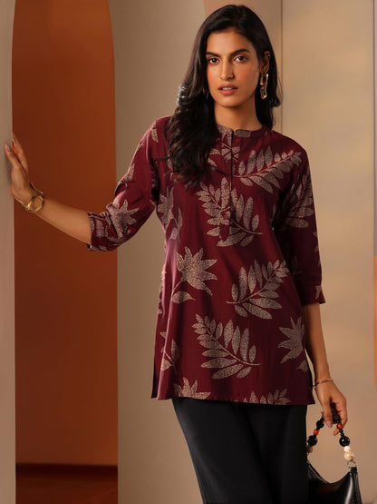 Libas Womens Printed Silk Blend Straight Kurti For Women Maroon