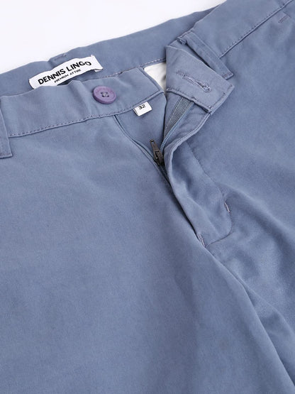 Dennis Lingo Solid Cotton Mens Casual Trouser, Tapered Fit, Mid Rise, Chinos Trousers Steelblue