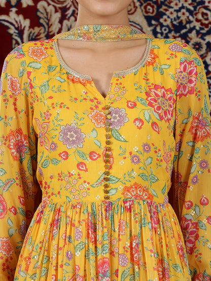 Aurelia WomenS Floral Printed Flared Kurta Set With Palazzos And Dupatta For Women