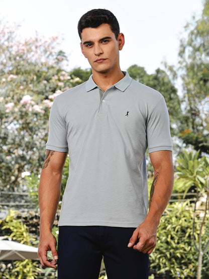 Thomas Scott Mens | Knitted | Cotton Polyester Blend | Ribbed Short Sleeve | Polo Collar | Button | Tshirt for Men (CCMPT04_Blu