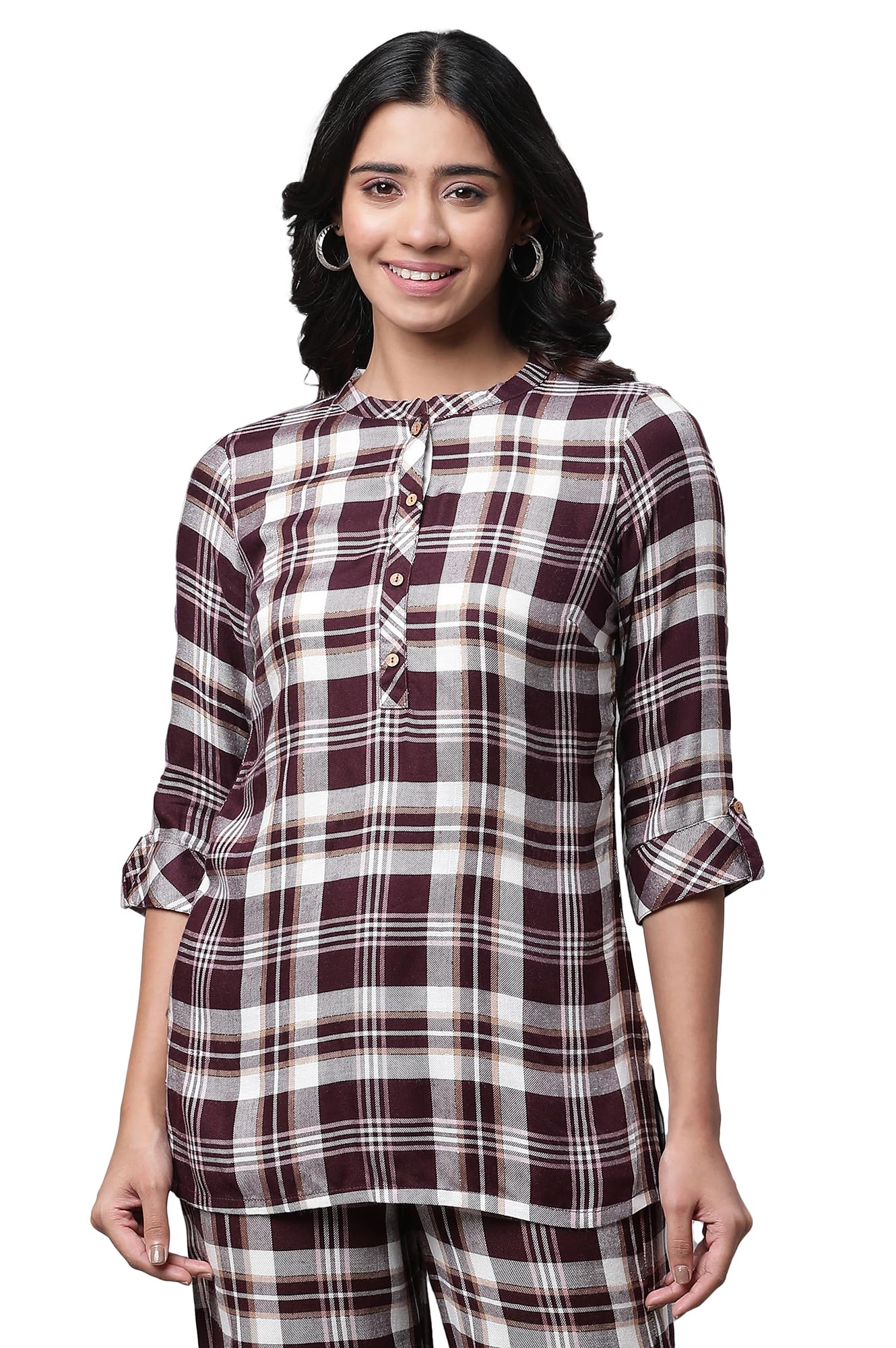 Aurelia Women Maroon Yarn Dyed Rayon Lurex Straight Kurti