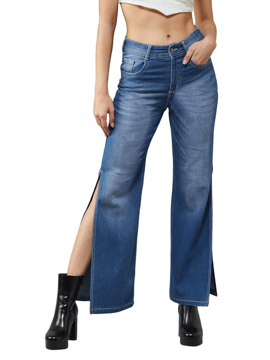 Dolce Crudo Womens Light Blue Wide-Leg Fit Mid Rise Regular Stretchable Denim Jeans (DOSS22DEN12-45-158-26, Light Blue, 26)