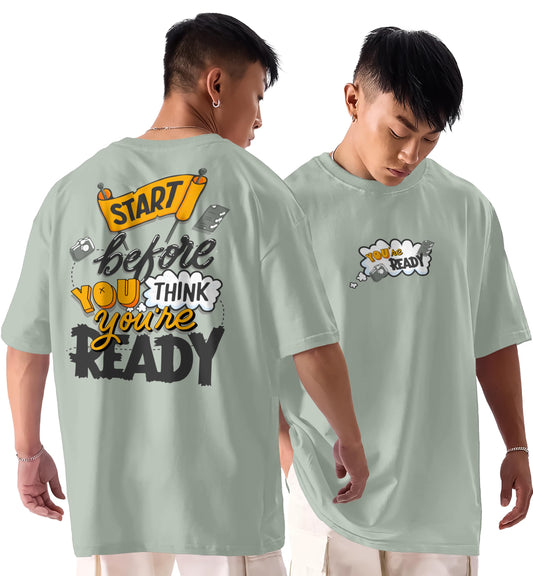 SHODOX Mens 100% Pure Cotton Relaxed Fit Drop Shoulder Premium Front & Back Printed Oversized T-Shirt (Pack of 1) Grey