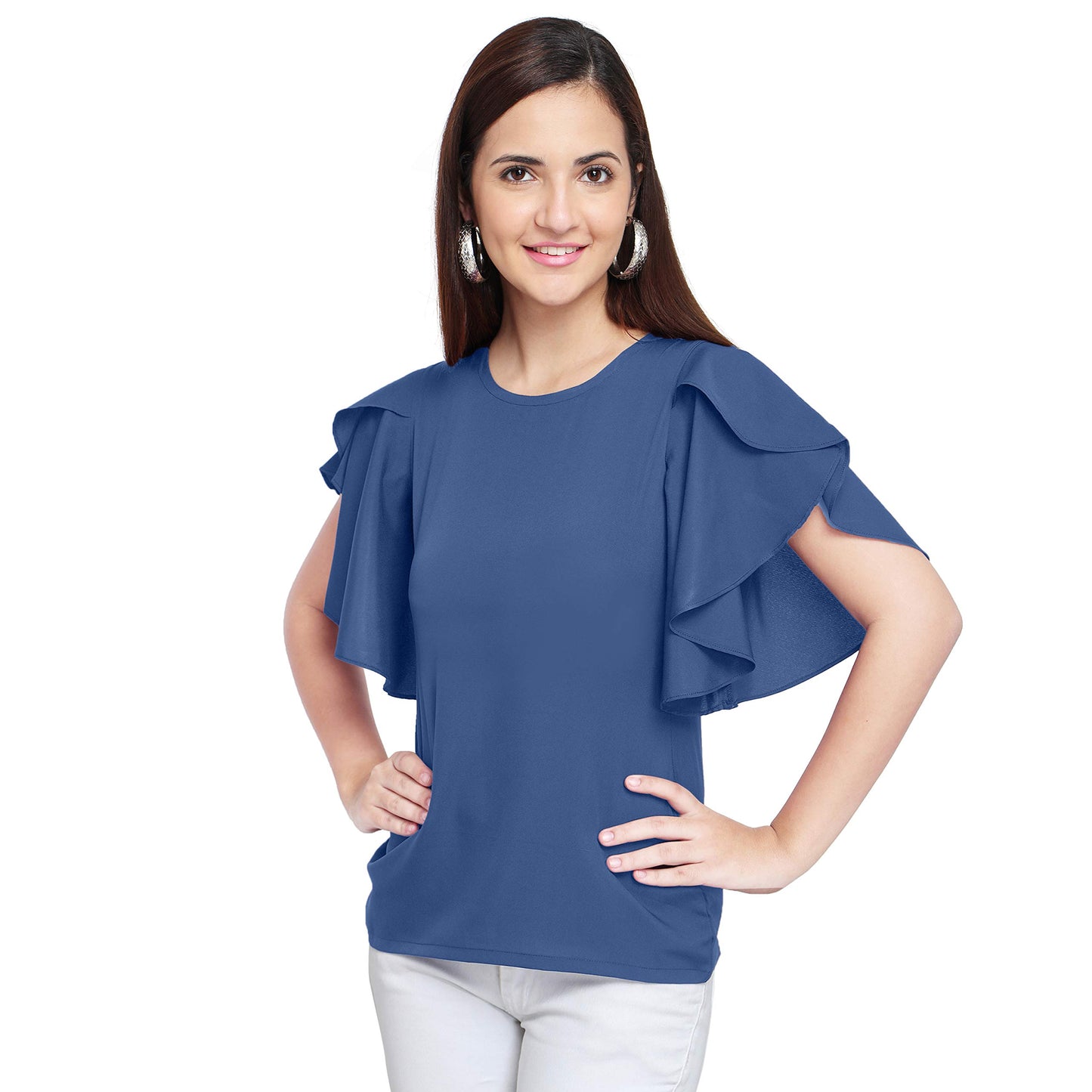 OOMPH! Womens Crepe Tank Top - Slate Blue