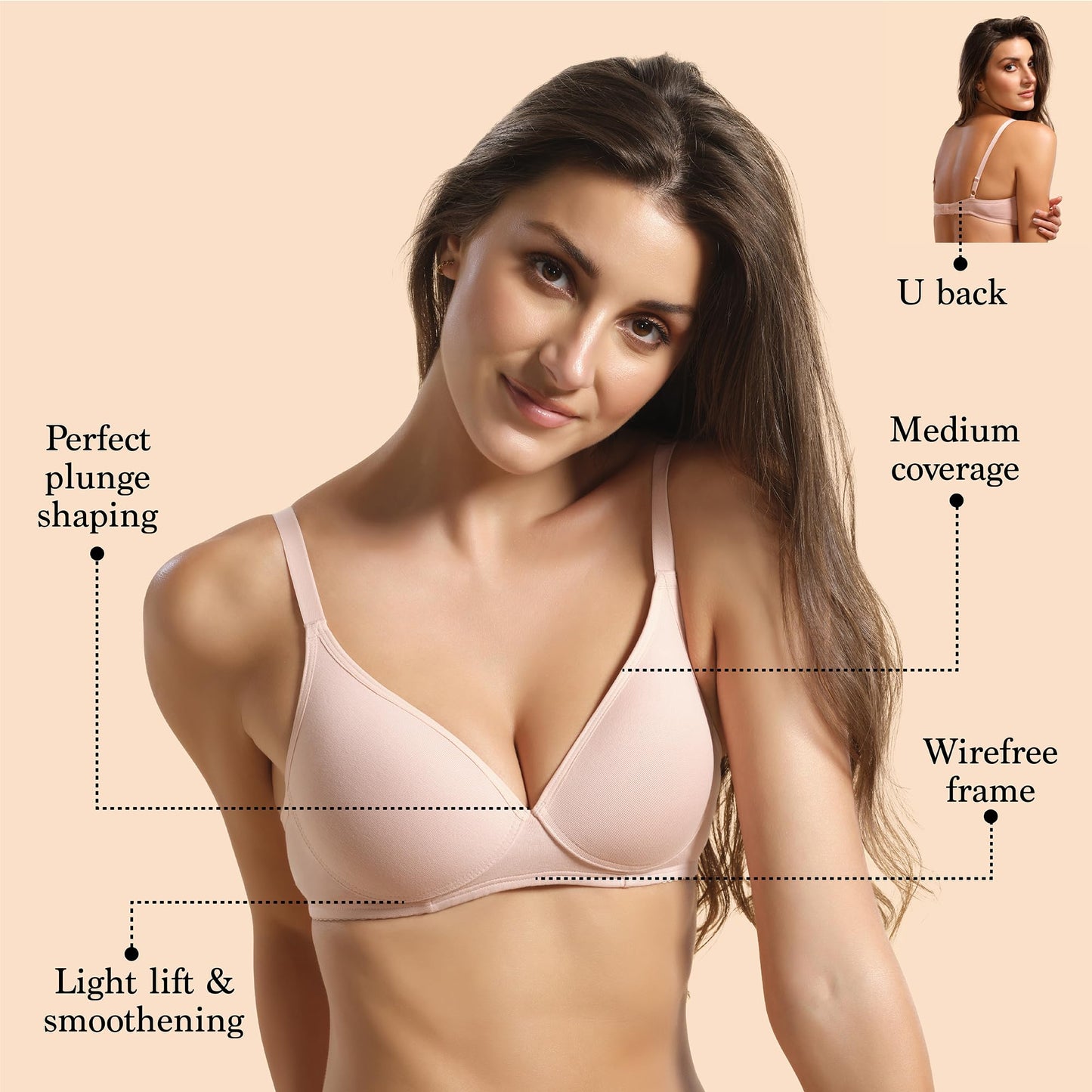 Enamor A039 Perfect Coverage Stretch Cotton T-Shirt Bra- Padded, Wirefree & Medium Coverage Pearl