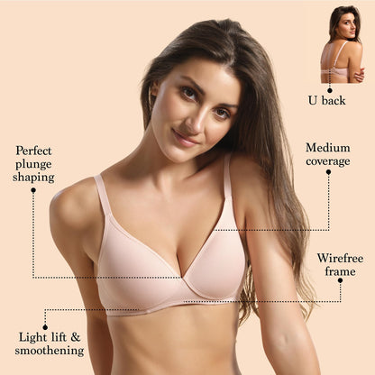 Enamor A039 Perfect Coverage Stretch Cotton T-Shirt Bra- Padded, Wirefree & Medium Coverage Pearl