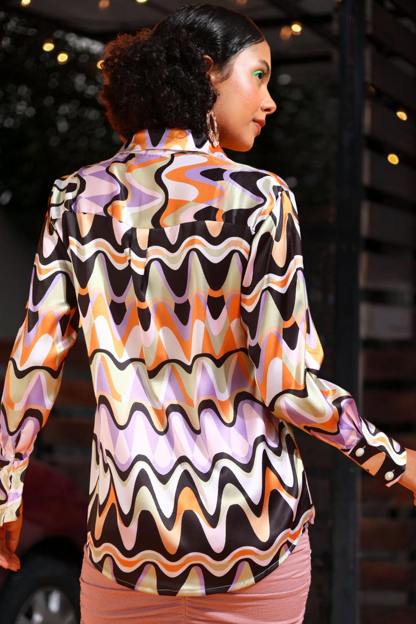 POPWINGS Printed Full-Sleeves Regular-Fit Satin Printed Shirt for Women Stylish Western Casual Wear