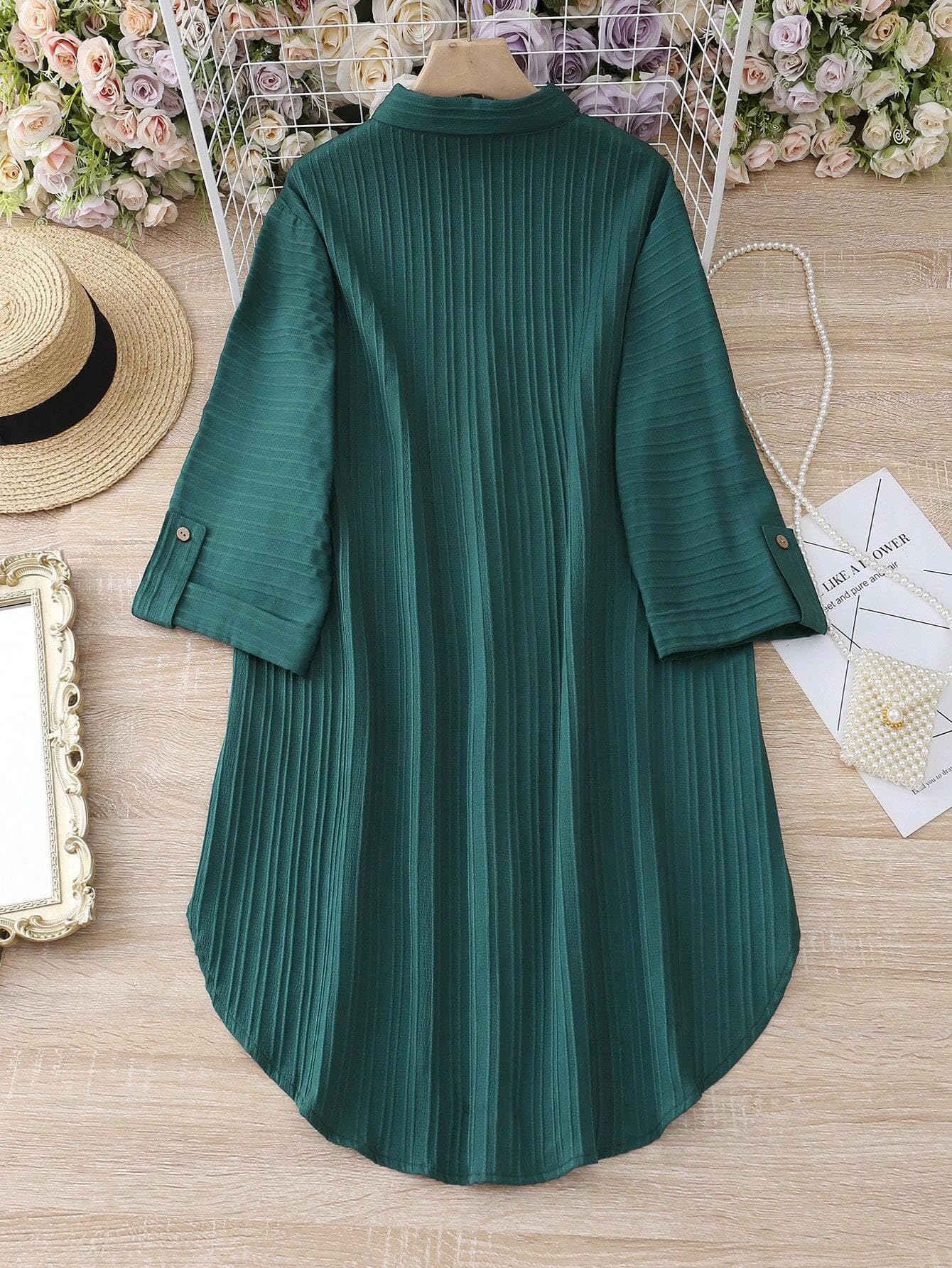 Sheetal Associates Polyester Solid Button Front Shirt Dress For Women || Roll Tab Sleeve & Collared Neck Flared Dress || Office