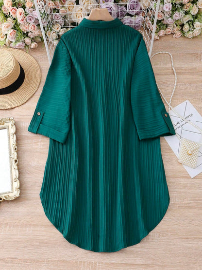 Sheetal Associates Polyester Solid Button Front Shirt Dress For Women || Roll Tab Sleeve & Collared Neck Flared Dress || Office