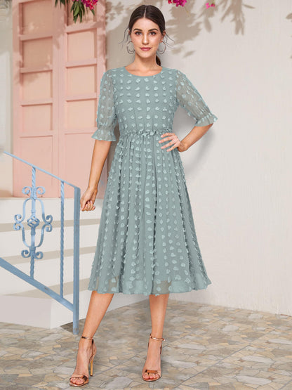 Toochki WomenS Sea Green Dobby Georgette Woven Fit & Flared Western Dress | Dress For Women | A Line Dress | Winter Dress | Wes