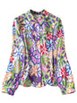 Shasmi Girls & Womens Solid Purple Colorful Casual Fit Lapel Cardigan Shirt Colorful Flower Printed Long Sleeve Shawl Collared
