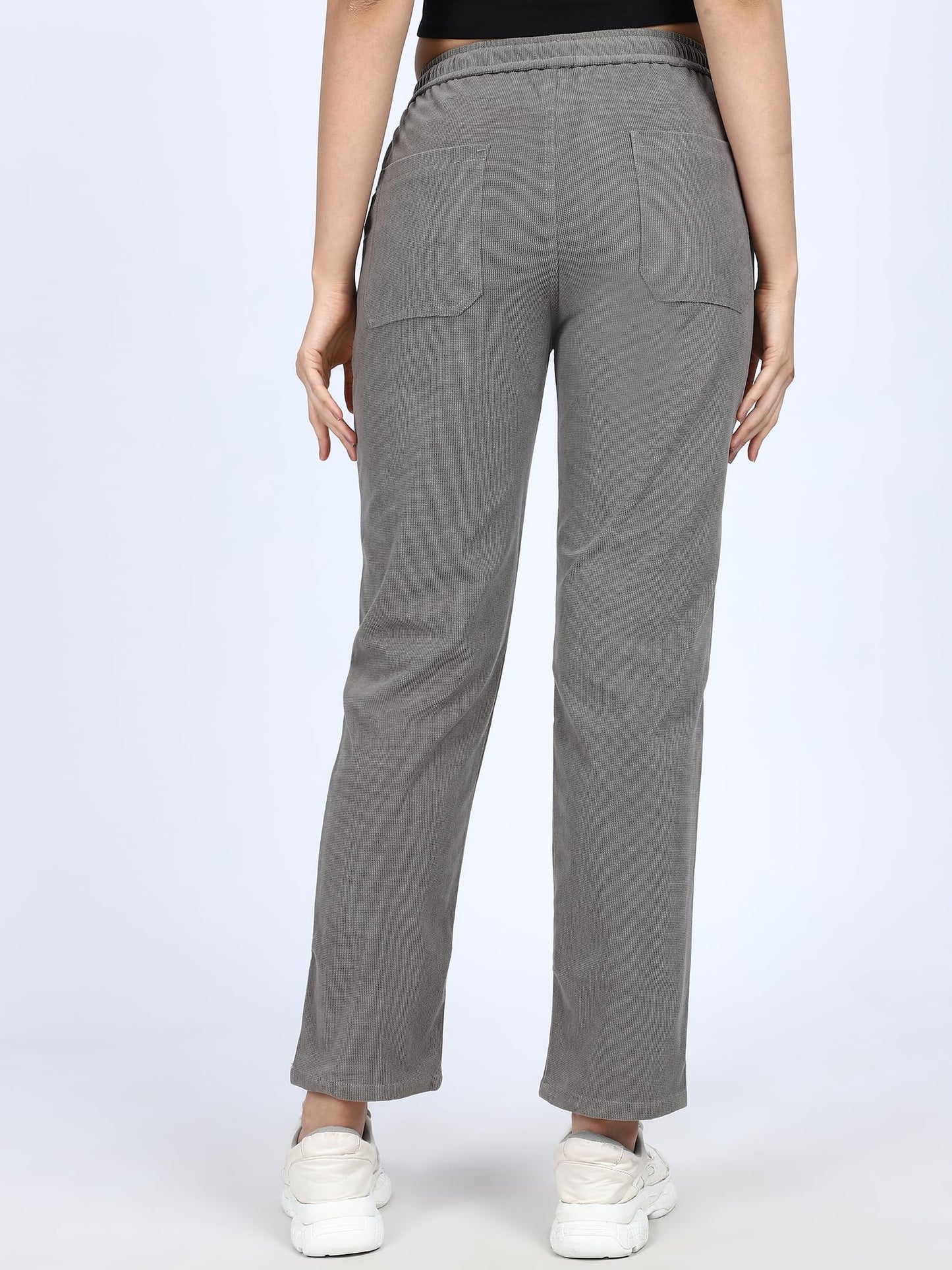 Shasmi Womens Light Grey Front Tie Loose Fit Corduroy Baggy Long Slacks Chino Pants with Slant Pocket Simple Casual Trousers, G