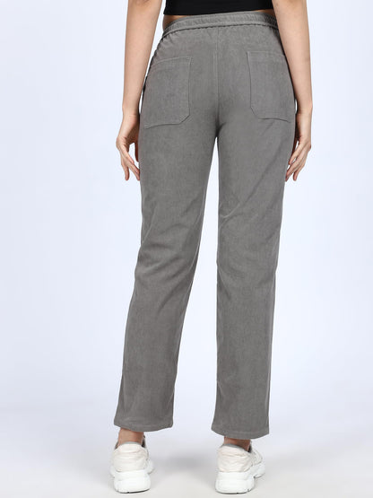 Shasmi Womens Light Grey Front Tie Loose Fit Corduroy Baggy Long Slacks Chino Pants with Slant Pocket Simple Casual Trousers, G
