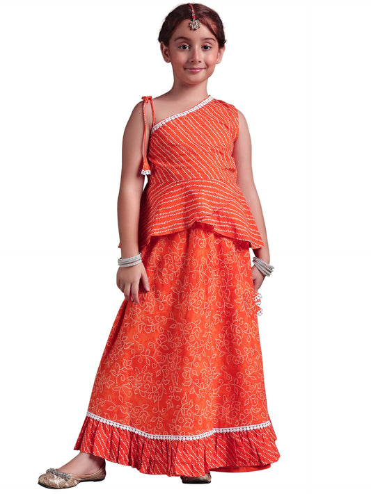 Libas Kids Girl'S Cotton Lehenga Set (90061K_Orange_9 Years-10 Years)