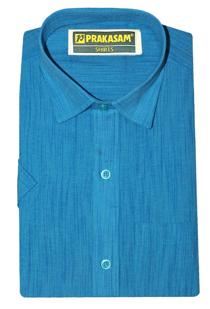 PRAKASAM COTTON Mens Half Sleeve Shirt, Sky Blue, Textured Stripes Pattern