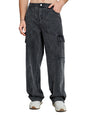KOTTY Mens Mid Rise Solid Cargo Jeans Rich Black