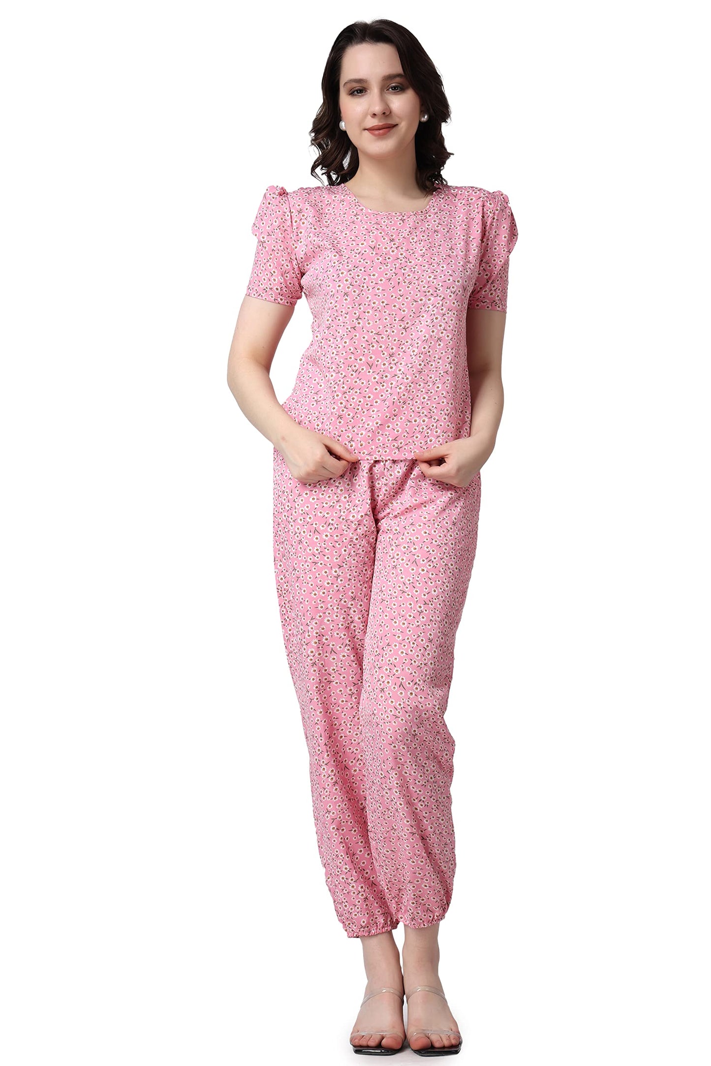 POPWINGS Casual Printed Top and Joggers Co-Ord Set for Women || Stylish Summer Co-Ords Set for Women || Round-Neck Top and Jogge