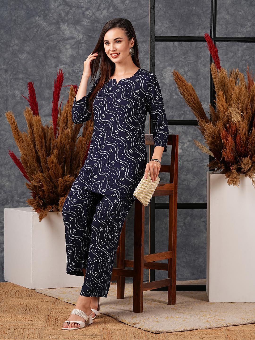 ANNI DESIGNER Women's Rayon Blend Printed Co-Ord Set