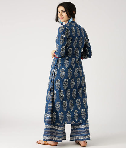 ANNI DESIGNER Women's Cotton Blend Straight Printed Kurta with Palazzo (Firki Blue_S_Blue_Small)