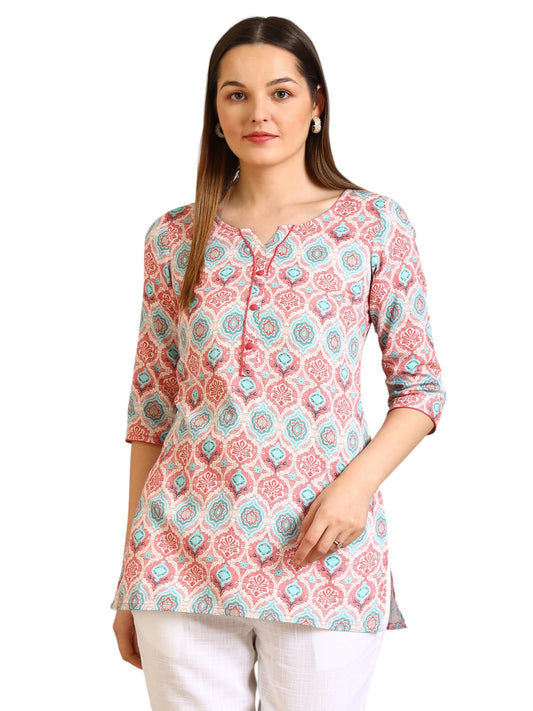 Aurelia Women's Pink Abstract Printed Pure Cotton Straight Kurta