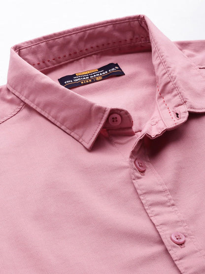 The Indian Garage Co Men Pink Solid Slim Fit Casual Shirt