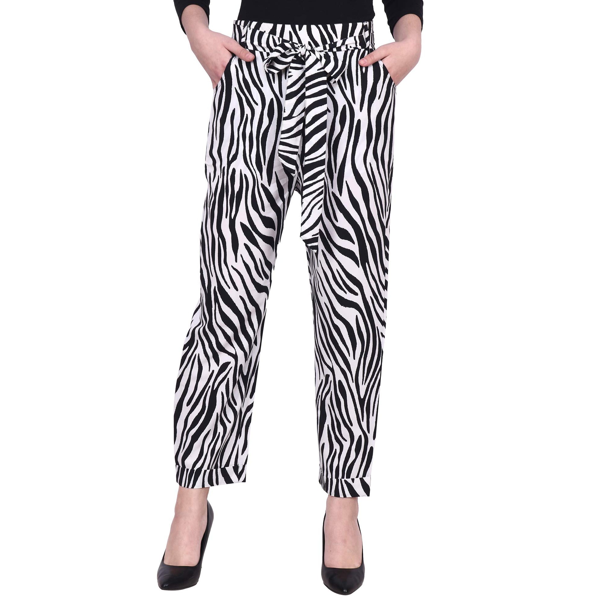 Popwings Women Casual Printed Trouser For Women || Straight Leg Regular Fit Stylish Women Trousers For Summer ||Mid-Rise Pull On
