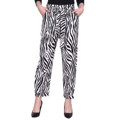 Popwings Women Casual Printed Trouser For Women || Straight Leg Regular Fit Stylish Women Trousers For Summer ||Mid-Rise Pull On