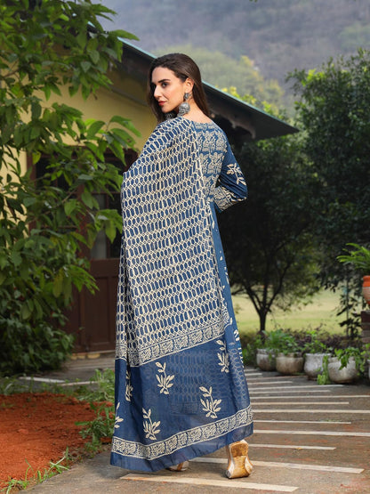 Stylum Womens Floral Printed Cotton Anarkali Kurta Pant Dupatta Set