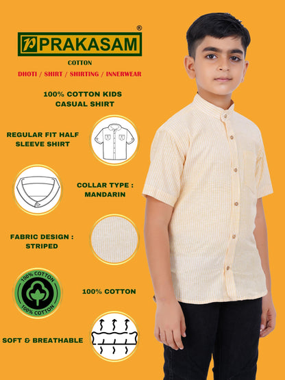 PRAKASAM COTTON Boys Striped Half Sleeve Mandarin Collar Shirts, Shirts for Boys