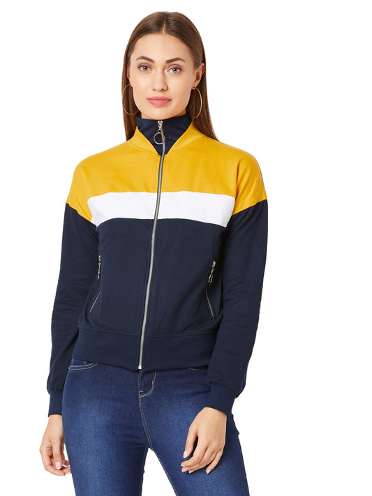 Miss Chase WomenS Multicolored Turtle-Neck Full Sleeves Solid Color-Block Regular Length Jacket (Mcaw19Jkt02-78-178_Multicolore
