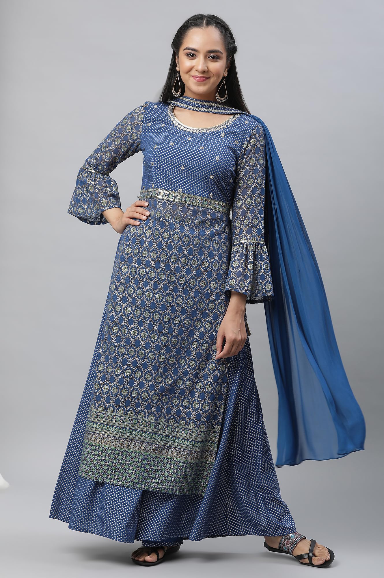 Aurelia Womens Polyester Kurta-Palazzo-Dupatta (23AUAS13830-507590_Bright Blue