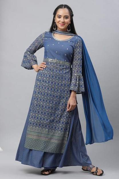 Aurelia Womens Polyester Kurta-Palazzo-Dupatta (23AUAS13830-507590_Bright Blue