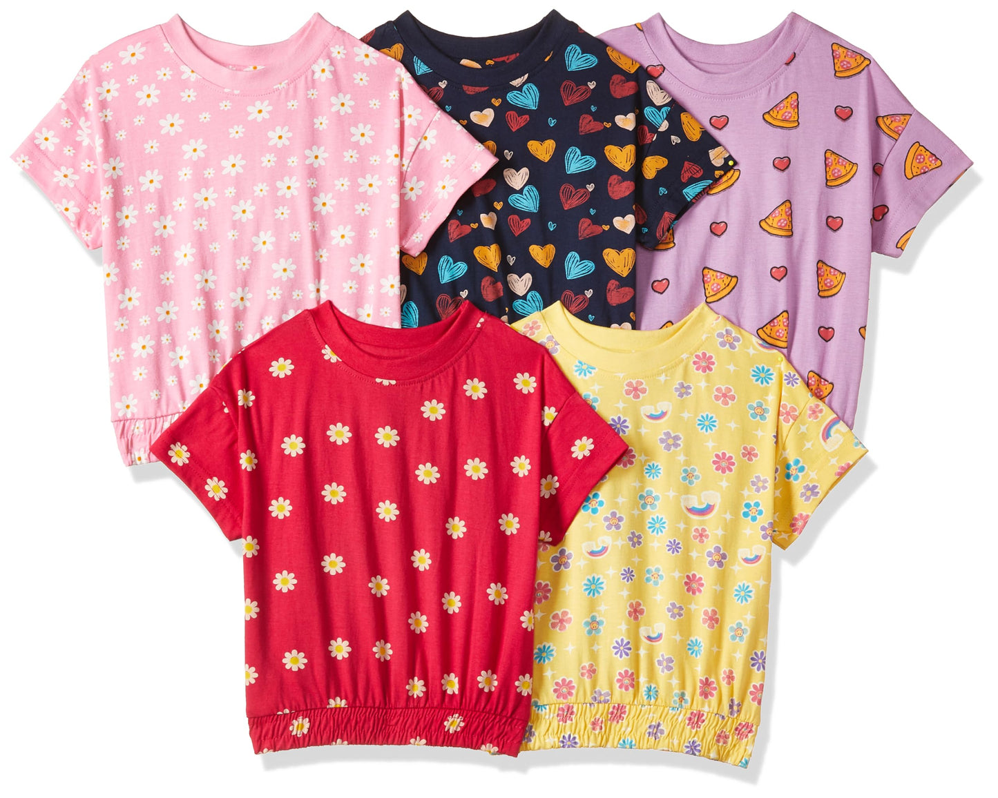 T2F Girls Cotton Printed Regular Fit Crop Top (Pack of 5)