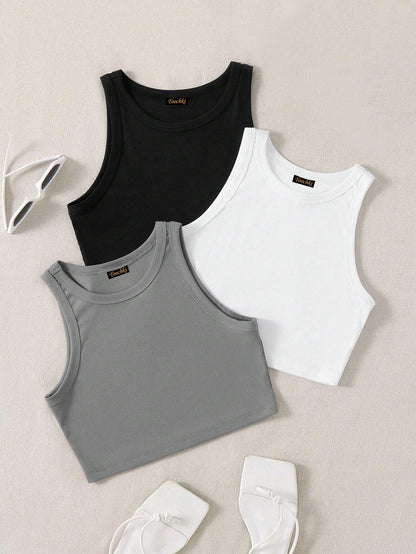 Toochki Top for Women | Spandex Crop Tops | Black White Beige Grey | Short | Western | Pack of 3 Combo