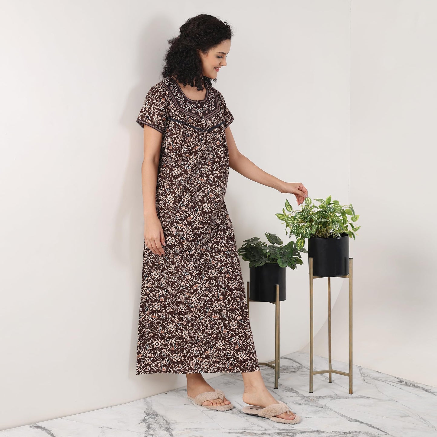 Evolove WomenS 100% Cotton Supersoft With Beautiful Embroidery Long Maxi Night Gown Nighty Dress With Pocket, Most Comfortable