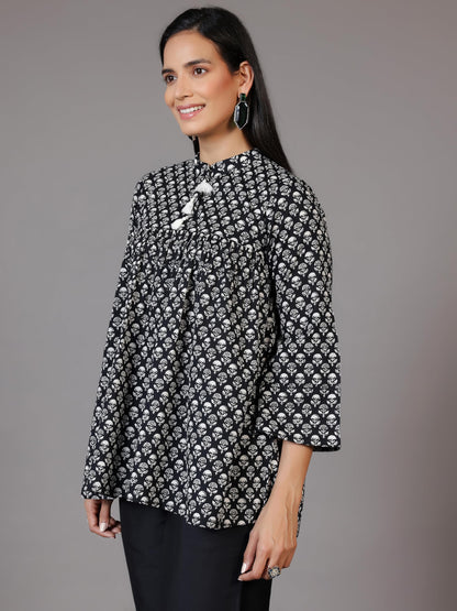 Libas WomenS Cotton Printed A-Line Kurtis (29065_Black