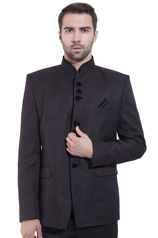 WINTAGE Mens Rayon Cotton Bandhgala Festive Black Nehru Mandarin Blazer