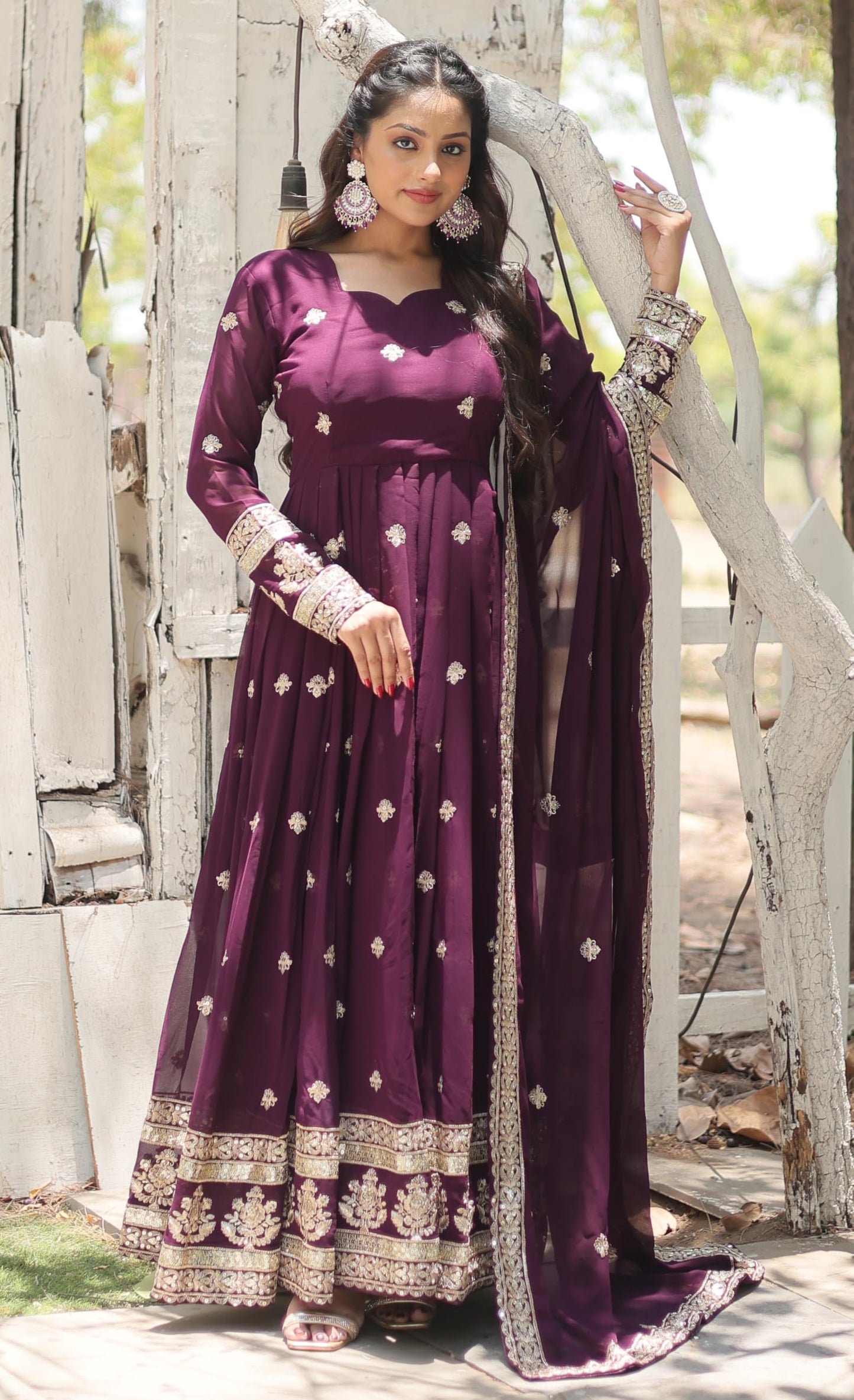 Fashion Basket Georgette Anarkali Dress For Women Wine