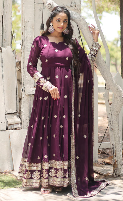 Fashion Basket Georgette Anarkali Dress For Women Wine