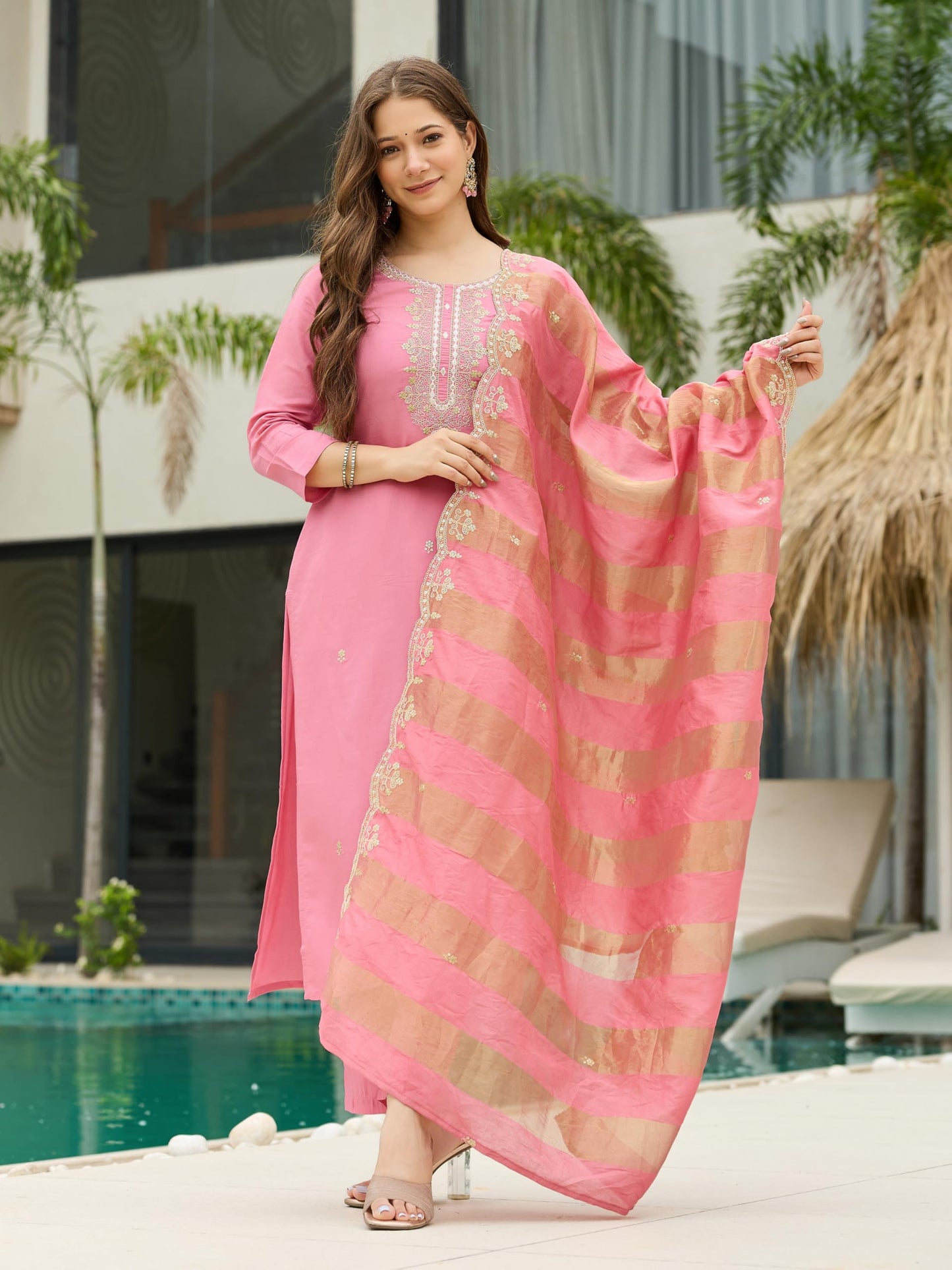 Naixa WomenS Cotton Blend Embroidered Straight Kurta Pant Dupatta Set  Ethnic Wear, 3-Piece Set For Wedding And Festival (Nx2-7