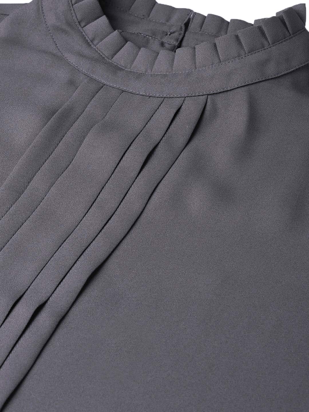 Style Quotient Women Solid Grey Polyester Regular Smart Casual Top