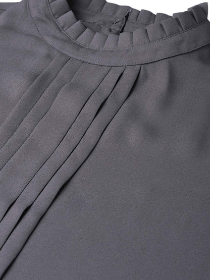 Style Quotient Women Solid Grey Polyester Regular Smart Casual Top