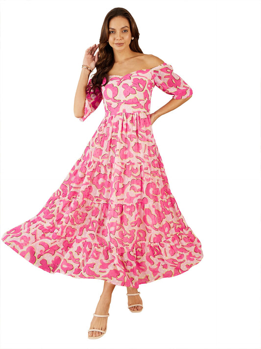 Rare WomenS Polyester Fit And Flare Maxi Dress (Ep8120A_Pink