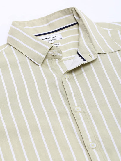 Dennis Lingo MenS Beige Striped Slim Fit Casual Shirt