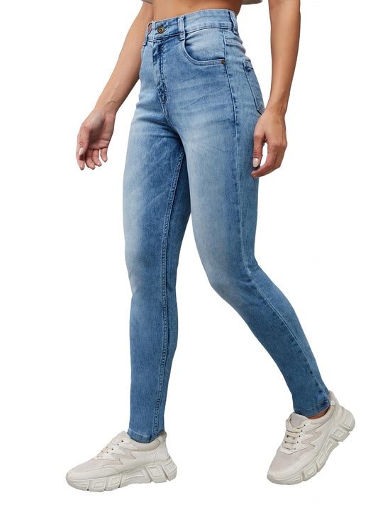 Dolce Crudo Womens Slim Fit High Rise Regular Length Light Wash Denim Stretchable Jeans,(DOSS21DEN99-37-386-34, Pastel Blue, 34