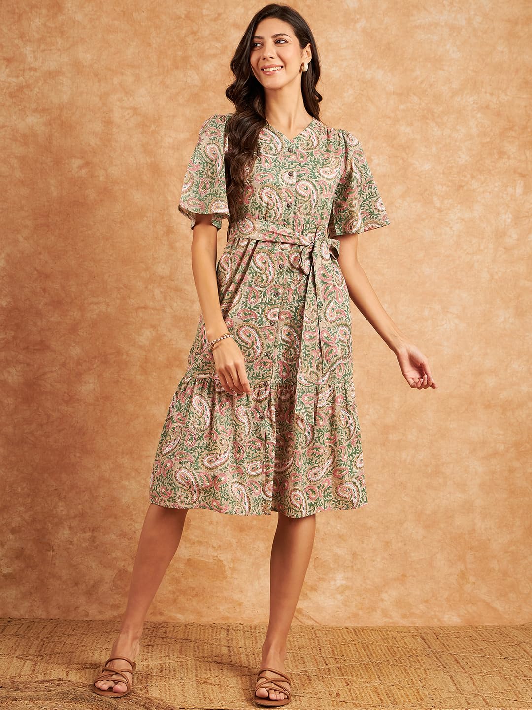 Modeve Women Paisley Print Beige Dress