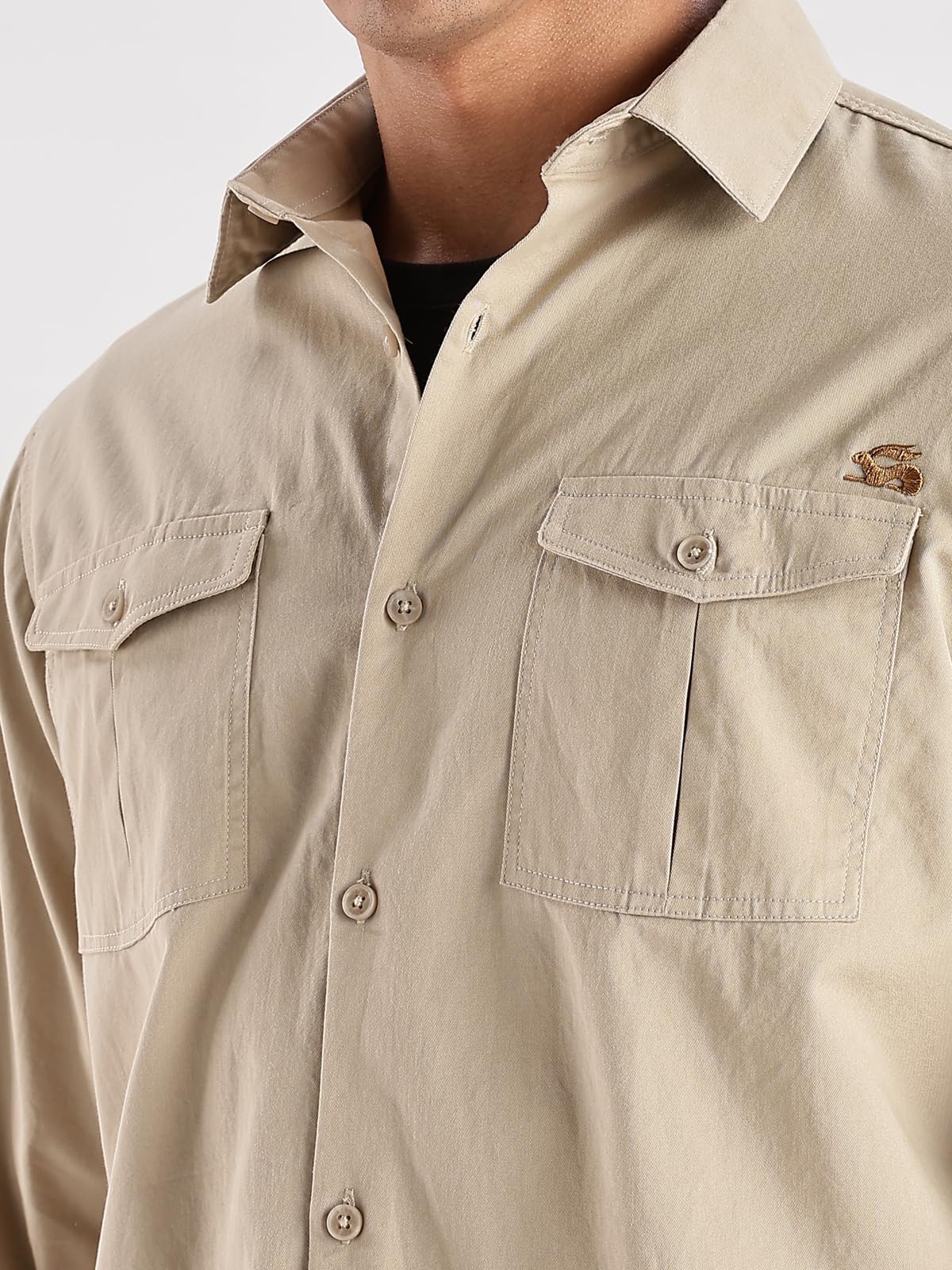 ADRO Cargo Shirts for Men | Double Pocket Mens Casual Shirt | 100% Cotton Plain Shirts | Full Sleeve Shirt | Summer - Regular Fi