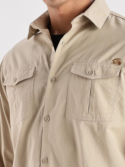 ADRO Cargo Shirts for Men | Double Pocket Mens Casual Shirt | 100% Cotton Plain Shirts | Full Sleeve Shirt | Summer - Regular Fi