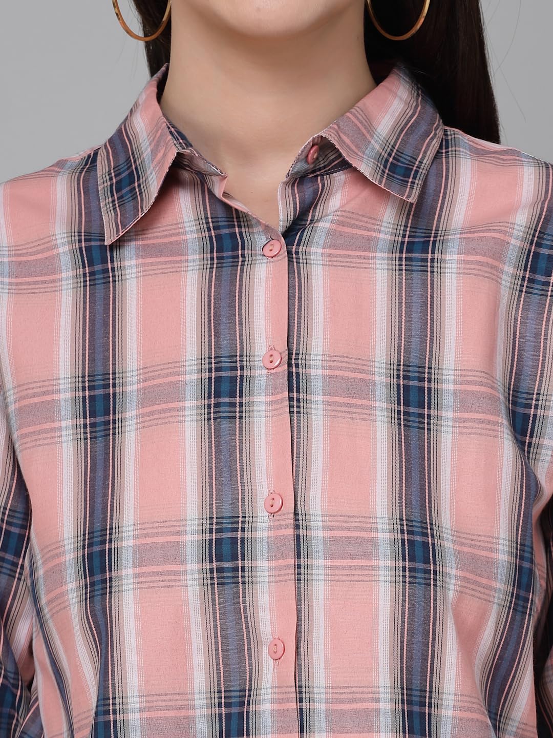 Style Quotient Women Pink Cotton Checks Smart Casual Shirt
