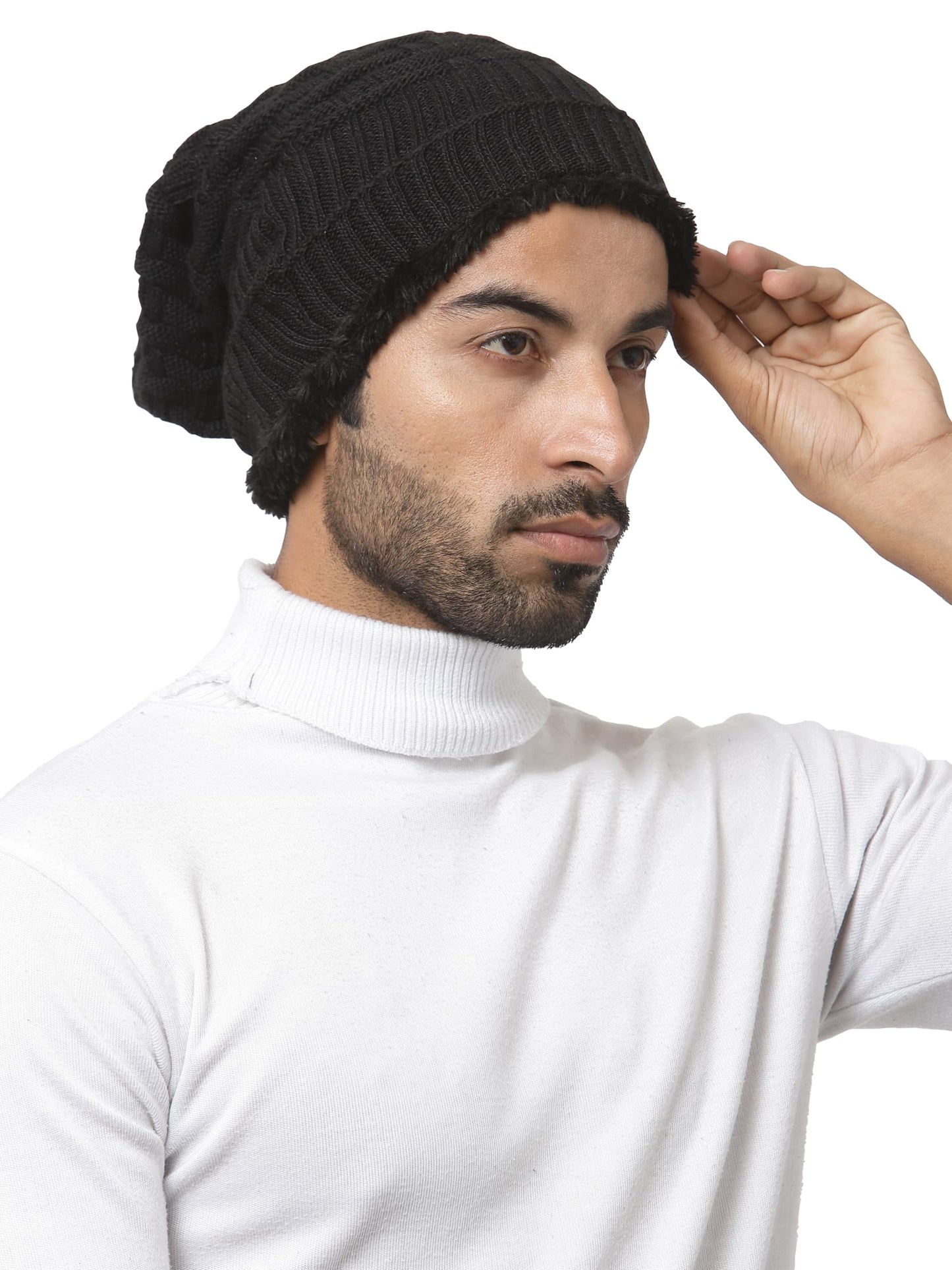 Weavers Villa Snow Proof Inside Fur Acro Wool Unisex Beanie Cap Knit Hat Thick Fleece Lined Winter Cap for Men & Women, Free Siz